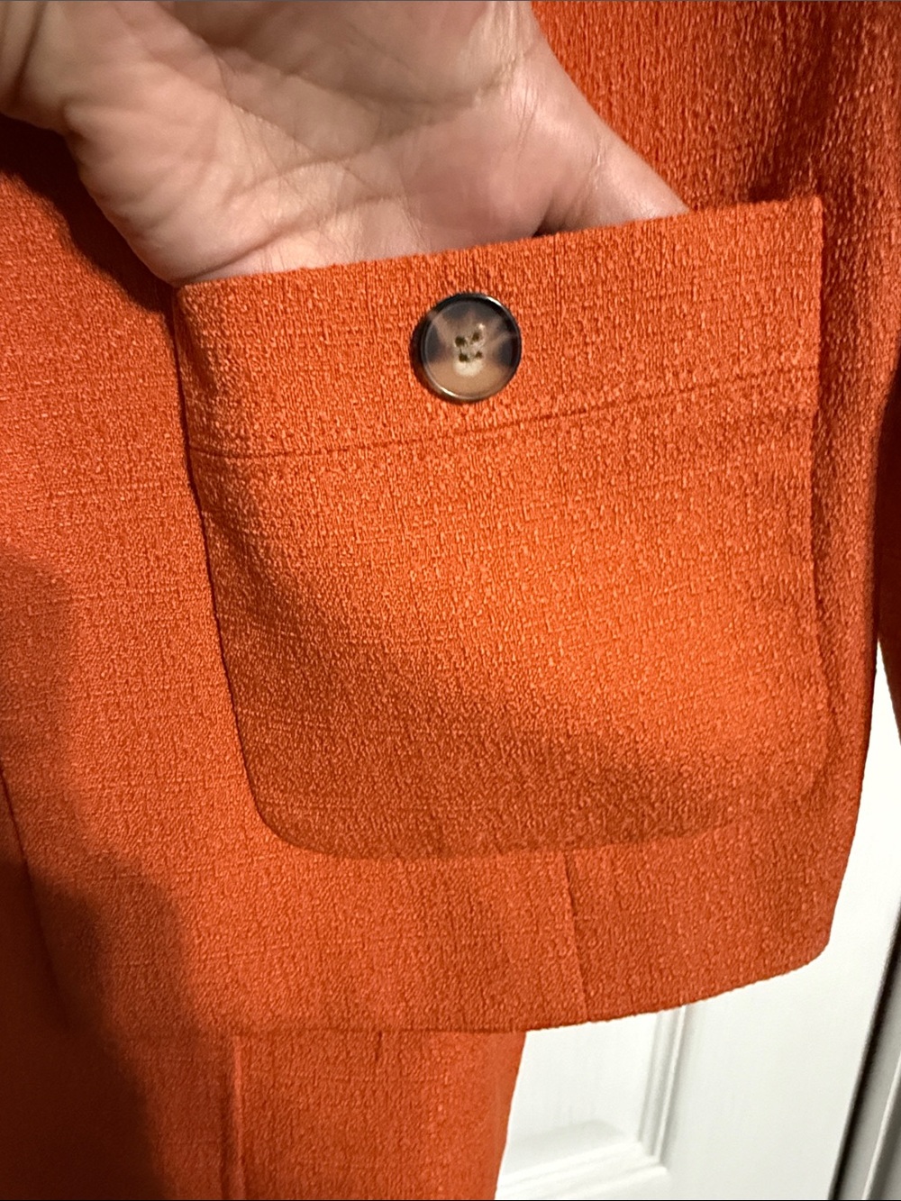 Kasper Orange Open-Front Textured Skirt Suit - Picture 4 of 12